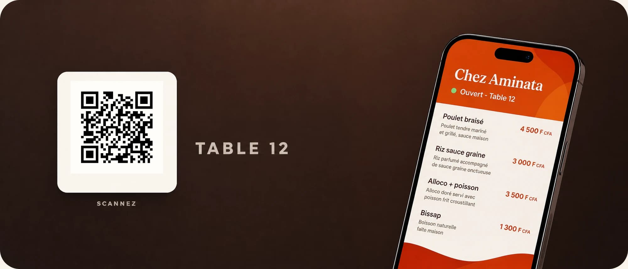 Un QR RESTAFY posé sur une table, scanné par un client.