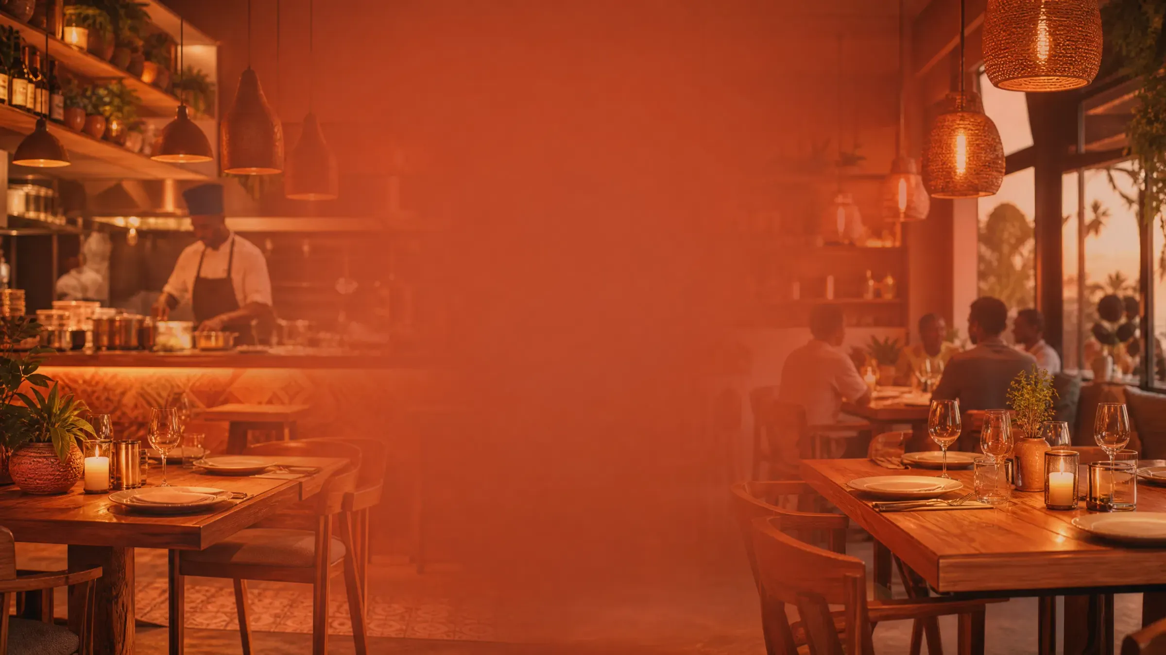 Salle de restaurant en service.